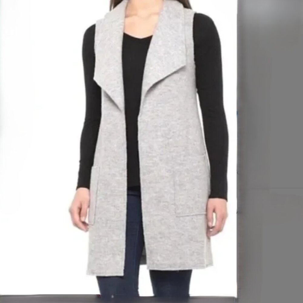Tahari Boiled Wool Blend Long Sweater Vest in Heather Gray L
